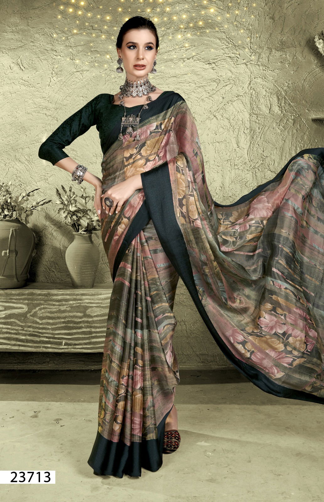 Nesta Vol 3 By Vallabhi Floral Printed Brasso Saree Suppliers In India